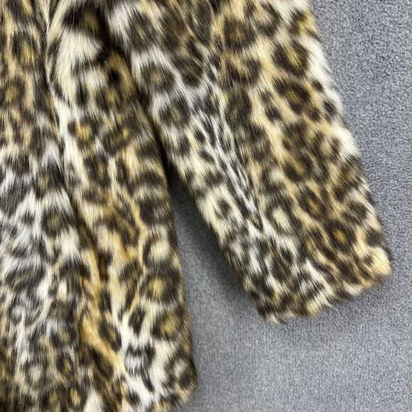 Eliza J Coat Womens Large Brown Faux Fur Animal Print Snap Mid Length Jacket - Picture 6 of 16